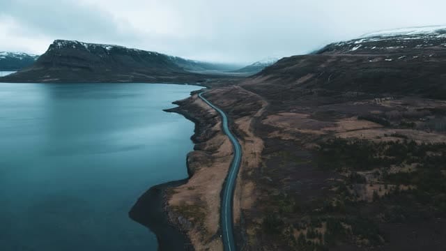 Iceland coastal road and mountains